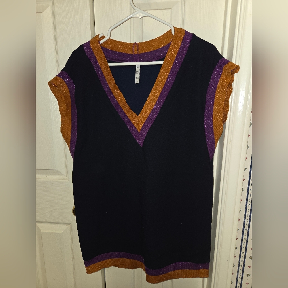 Zara Trf CollectionTop Sleeveless Black with Purple and Gold Accents